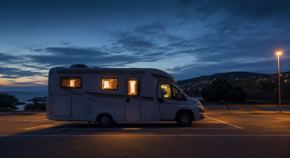 Ejemplo de una autocaravana pernoctando en una zona habilitada.